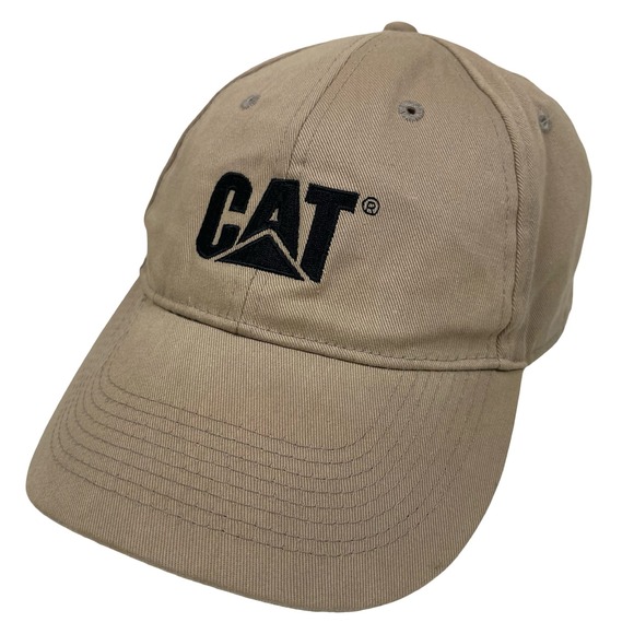 CAT Caterpillar Logo Hat Baseball Dad Cap Adjustable‎ Mens Beige Construction
